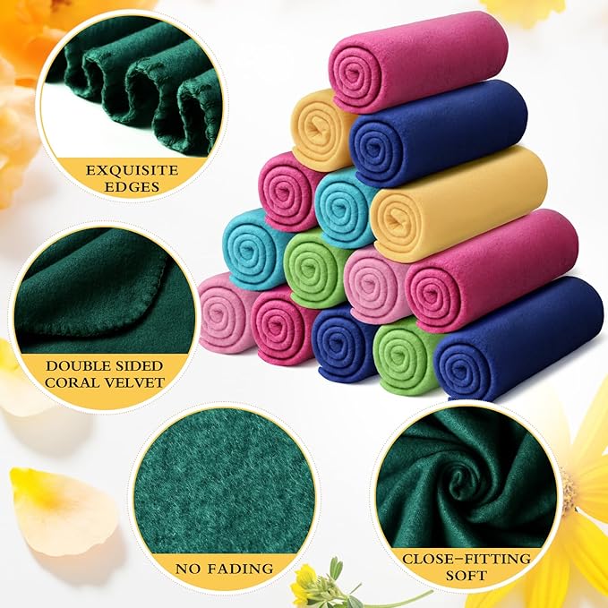 24 Packs Fleece Throw Blanket Soft Warm Lightweight Fleece Blanket Cozy Throw Bulk for Bed Couch Sofa Home Office Wedding Gifts Suitable for Seasons, 50 x 60 Inches(Fresh Color)