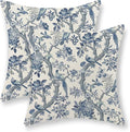 Chinoiserie Pillow Covers 16x16 Set of 2 Blue and White Bird Floral Throw Pillows Vintage Blue Flowers Decorations Outdoor Pillowcase Chinoiserie Decor Farmhouse Cushion Case for Couch Home