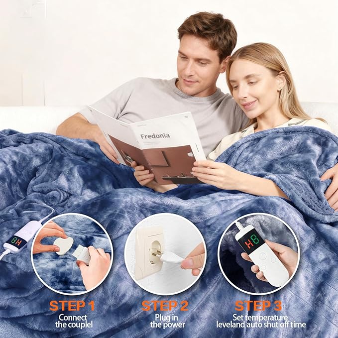 Electric Heated Blanket Throw 50''x60''Size Faux Fur Heating Blanket 10 Heating Settings, 1-8h Timer & Overheat Protection, Machine Washable, Soft Flannel and Sherpa Full Body Warmth