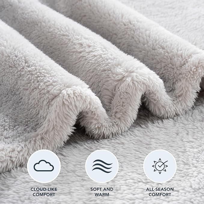 Berkshire Blanket Classic Extra-Fluffy™ Plush Blanket Twin Size, Soft Fuzzy Fluffy Long Hair Blanket for Couch Sofa Bed, Microchip, 60x92 Inches