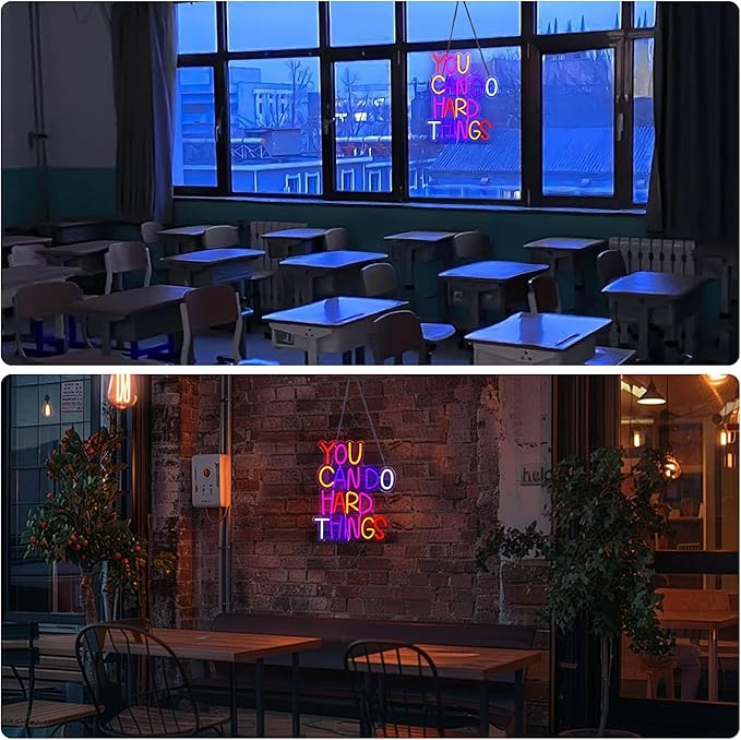 Neon Lights for Wall Decor - You Can Do Hard Things Neon Signs for Bedroom Classroom, Inspirational and Postive Led Neon Light sign for Libairy, Dorm, Kids' Room, Dimmable Switch USB Power, Adhesive Hook Included
