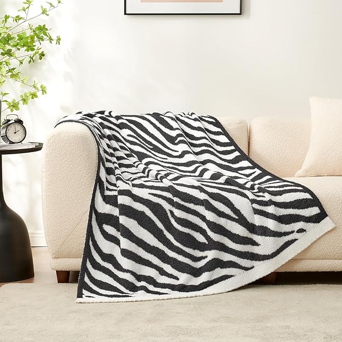 Snuggle Sac Zebra Blanket Black Zebra Print Blanket Twin Size, Ultra Soft Reversible Zebra Throw Blanket for Couch, Sofa & Bed, 60x80 inches