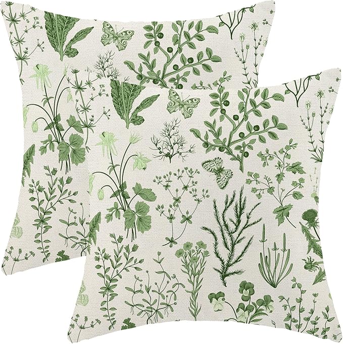 AEIOAE Summer Pillow Covers 16x16 Inch Set of 2,Olive Green Wild Flower Plant Throw Pillows Case,Seasonal Floral Outdoor Decorative Square Linen Farmhouse Decor Cushion Covers for Home Sofa Bed Couch