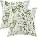 AEIOAE Summer Pillow Covers 22x22 Inch Set of 2,Olive Green Wild Flower Plant Throw Pillows Case,Seasonal Floral Outdoor Decorative Square Linen Farmhouse Decor Cushion Covers for Home Sofa Bed Couch