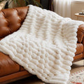 Faux Fur Twin Blanket for Couch,Cozy Soft Plush Thick Striped Luxury Blanket for Sofa Living Room Bedroom,60 * 80 Inches, White