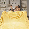 Bnuitland Light Yellow Fleece Throw Blanket 90"x108",300GSM Large Big Soft Cozy Warm Lightweight Stripe Pattern for Bed Sofa Home Decor,Suitable for Adults Family All Season