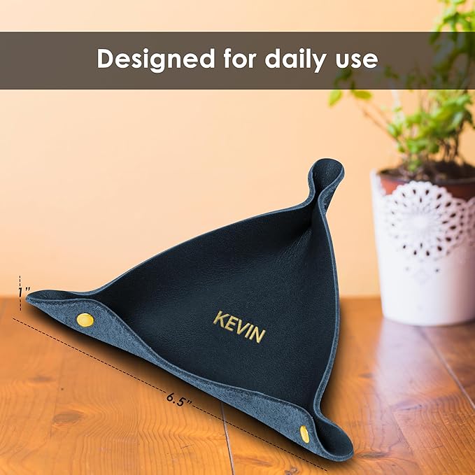 Northwind Personalized Leather Valet Tray – Made in USA - Custom Monogramed Full Grain Leather Catchall Tray for Men, Desk Organizer & Groomsmen Gift, Perfect Storage for Nightstand, Dresser
