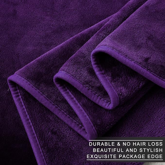 Polar Fleece Blankets Queen Size for The Bed Extra Soft Brush Fabric Super Warm Sofa Blanket 90" x 90"(Purple Queen)