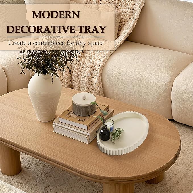 Oval Tray for Coffee Table Decor, 13" Concrete Coffee Table Trays, Table Centerpieces Decorative Tray for Home Decor, Modern Decorative Centerpiece Trays, Light Beige