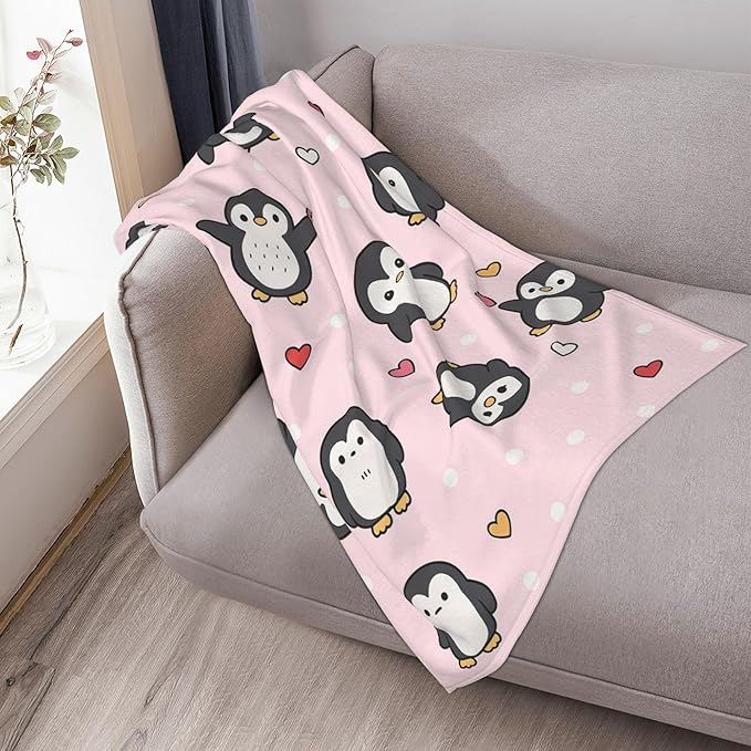 Penguin Throw Blanket Soft Warm Cozy Cute Penguins Blankets Fuzzy Plush Fleece Penguin Blanket Gifts for Couch Bed Sofa Home Decor 40''X50''