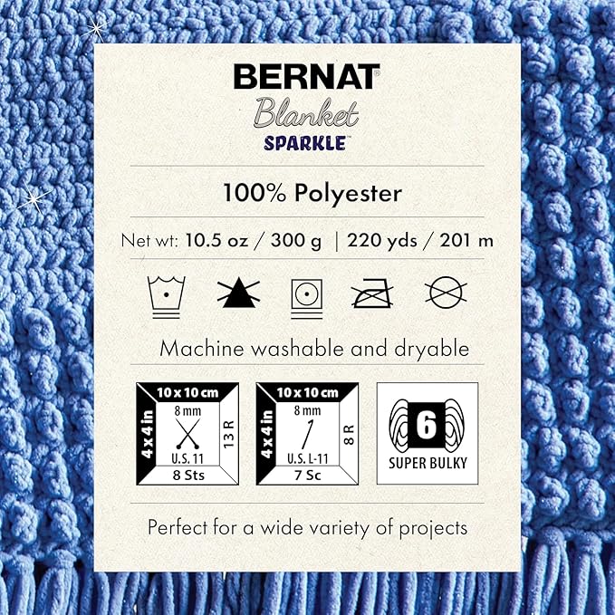 Bernat Baby Blanket Sparkle Sunshine Yarn - 1 Pack of 10.5oz/300g - Polyester - #6 Super Bulky - 220 Yards - Knitting & Crochet