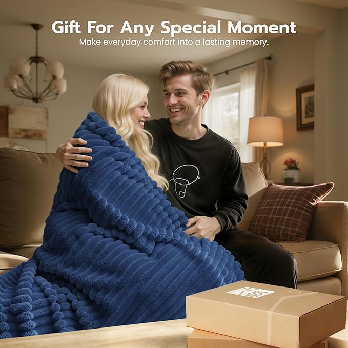 Joiedomi Queen Size Blanket for Bed, Soft & Warm Blue Fleece Blankets Gifts for Women Men Mom, Cozy Cute Soft Throw 90x90 Inches