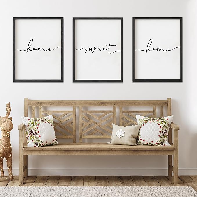 Set of 3 Framed Farmhouse Home Sweet Home Sign Above Bed Wall Decor for Bedroom Decor Wall Art Wood Signs