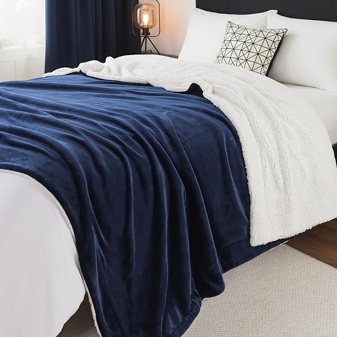 WDCOZY Sherpa Fleece Blankets Fuzzy Thick Warm Throw Blanket Super Soft Reversible Luxurious Fluffy Plush for Sofa Couch Bed Home Decor All Seasons Winter Blankets 108"x90" Navy Blue