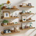 Heimlove 16 Inch Picture Ledge Shelf with Lip Set of 8,Oak Floating Shelves for Wall,Wall Shelves in Varying Depths for Living Room Bedroom Bookshelf Photo Frames Nursery Book Shelves for Storage