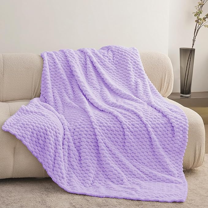 Super Soft Fleece Twin Blanket 50x70 Inches for Couch, Premium Silky with 3D Imitation Turtle Shell Jacquard Decorative Blankets, Lightweight and Cozy for Sofa.Lavender-1
