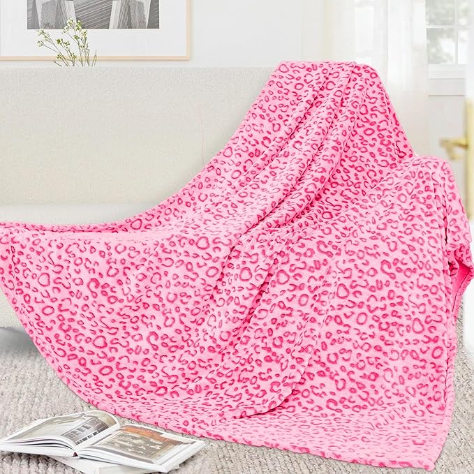King Size Fleece Blanket for Bed, Oversized Soft Plush Full Size Pink King Throw Blanket for Bedroom, Lightweight Cute Pink Cheetah Home Decor, All-Season Cozy Gifts for Adults Couples 90"x108"