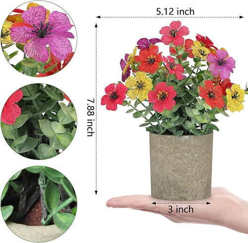 2 Pack Small Fake Plants Potted Artificial Plants Artificial Flowers Potted Faux Flower Daisy with Eucalyptus Leaves for Home Decor Office Room Farmhouse Indoor Table Bathroom Decor（Colorful）