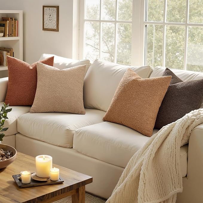 MIULEE Pack of 4 Decorative Textured Boucle Throw Pillow Covers 18x18 Inch Rustic Accent Solid Pillow Cases Soft Couch Cushion Covers for Modern Farmhouse Boho Chair Sofa Bed Livingroom Home Decor