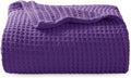 Bedsure Gentlesoft 100% Cotton Throw Blanket for Couch 50x70 inches - Breathable and Soft for Spring Summer, Waffle Weave Throw Blanket for Office, Purple