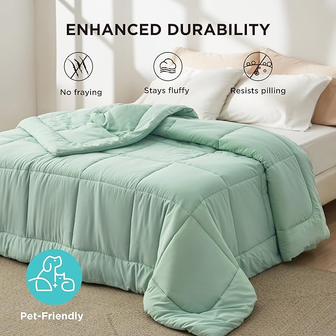 Bedsure Comforter Duvet Insert - Quilted Comforters King Size, All Season Duvet, GentleSoft Down Alternative Bedding, with 8 Tabs, Gifts for Women/Men, Sage Green, King 90 x 102 Inches