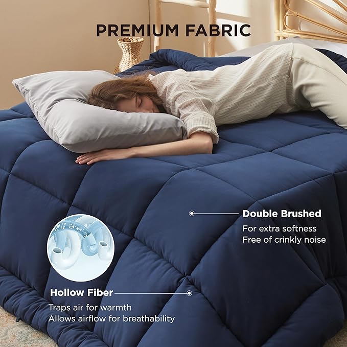 Bedsure Comforter Duvet Insert - Quilted Comforters King Size, All Season Duvet, GentleSoft Down Alternative Bedding, with 8 Tabs, Gifts for Women/Men, Navy Blue, King 90 x 102 Inches