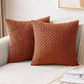 MIULEE Rust Throw Pillow Covers Soft Corduroy Decorative Set of 2 Boho Striped Pillow Covers Pillowcases Farmhouse Home Decor for Couch Bed Sofa Living Room 22x22 Inch