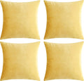 GIGIZAZA Decorative Throw Pillow Covers 20 x 20, Yellow Sofa Pillow Covers Velvet, Set of 4 Decor Square Cushion Covers