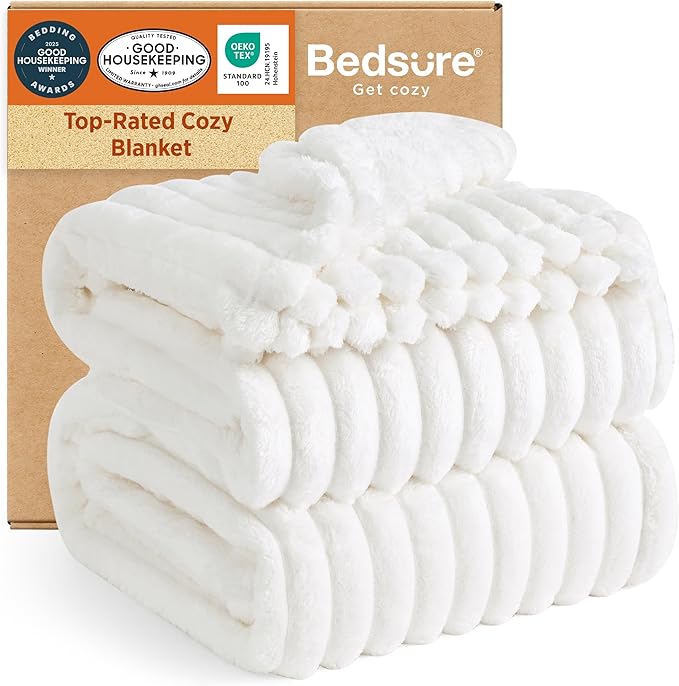 Bedsure GentleSoft Blankets Queen Size for Bed - Cozy Soft Sofa Couch Cover Blankets for Women, Cute Large Bedding Fleece Throws for Girls, Off White, 90x90 Inches