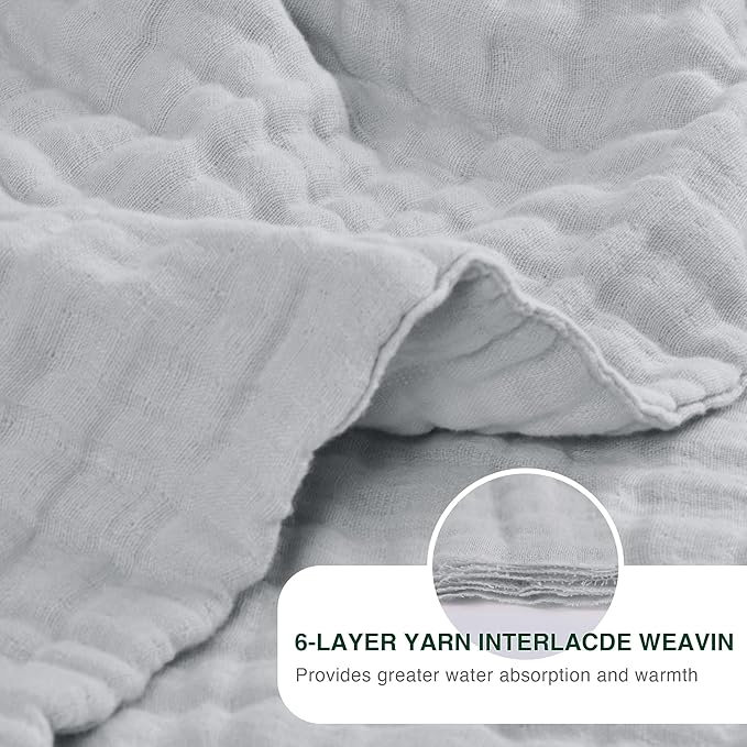 Love's cabin 100% Cotton Muslin Blanket, 6 Layer Lightweight Breathable Gauze Queen Size Blanket 90 x 90 Inches, Soft All Season Blanket for Bed, Light Grey