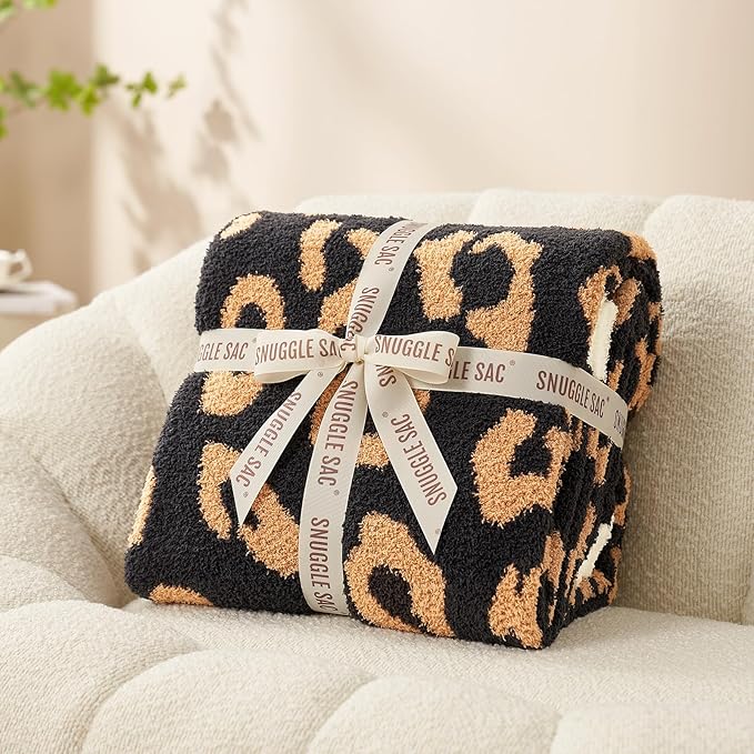 Snuggle Sac Black Leopard Throw Blanket for Couch - Ultra Soft Warm Reversible Plush Cheetah Blanket for Sofa & Bed, Black Leopard, 50x60 inches