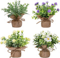 Artificial Plant Decorations mini Greenery Fake Plants Indoor Outdoor Cute Small Faux Eucalyptus House Home Living Room Bathroom Table Desk Office Hotel Spring Decor 4 Kinds of Flowers