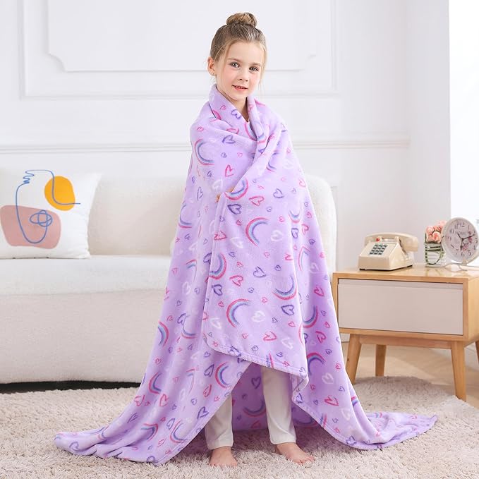 Softan Rainbow Blanket for for Girls, Soft Cozy Flannel Kids Throw Blanket for Boys and Girls, Cute Kids Blanket for Sofa Couch Bed, Christmas Birthday Gift, 50x60 Inches