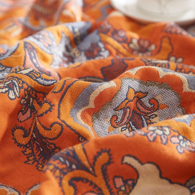 Boho Throw Blanket for Couch Sofa Bed, 100% Cotton Woven Quilt with Tassel 50”x60”, Super Soft Muslin Blanket with Floral Printed, Decorative Reversible Bed Blanket/Cover for All Seasons