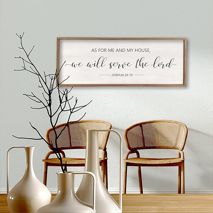 comurdyo Christian Scripture Wall Decor As For Me And My House We Will Serve The Lord Sign 32×12 Inch Joshua 24:15 Bible Verse Plaque for Bedroom Above Bed Large Wood Framed Wall Art (Wood)