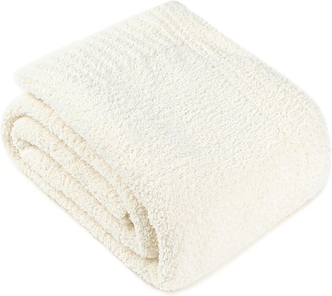 PAVILIA Super Soft Throw Blanket for Couch, Fluffy Cozy Lightweight Cream Blanket, Fuzzy Warm Knit Blanket for Bed Sofa, Beige, 50x60