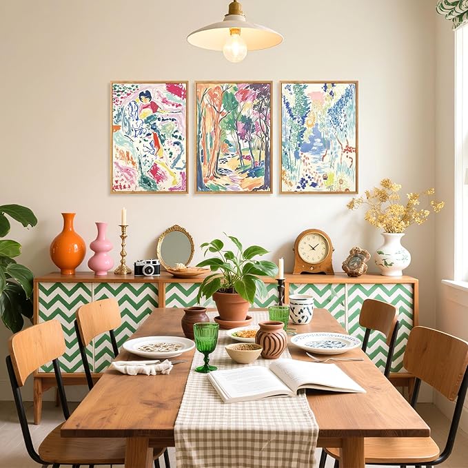 CHDITB Abstract Matisse Canvas Wall Art Set Of 3, Modern Framed Gallery Wall Decor, Nature Colorful Tree And Garden Painting, Vibrant Botanical Aesthetic Art Prints For Office Bedroom Decor 12”X16”