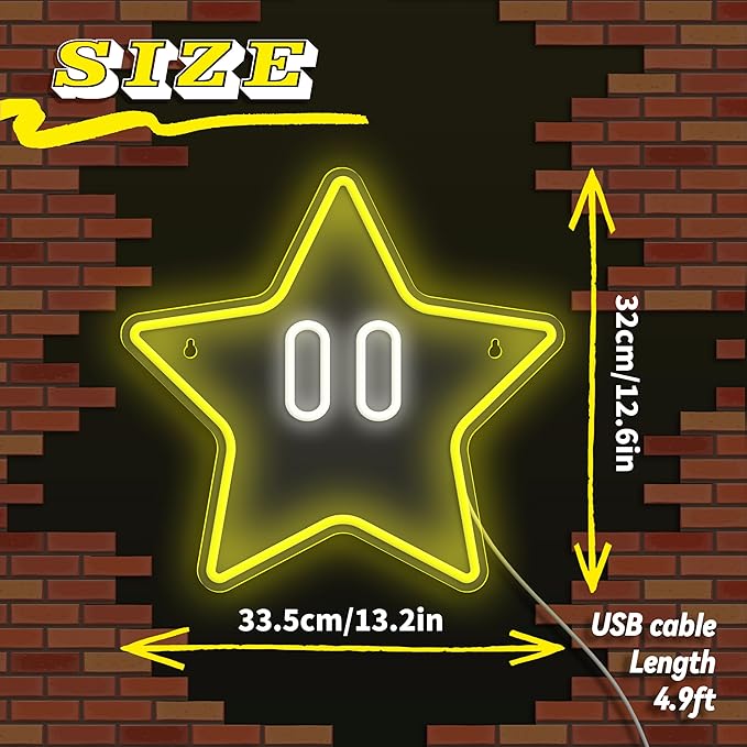 Star Neon Sign, Gaming Led Neon Light for Kids Bedroom Wall Decor Game Room Decor,Man Cave,Dimmable Gaming Star Led Sign Gifts for Kids Boys
