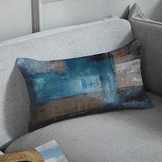 Britimes Throw Pillow Covers Modern Home Art Decor, 12 x 20 Inches Set of 2 Pillow Cases Decorative, Abstract Oil Painting Pillowcases for Bedroom, Living Room, Teal Grey