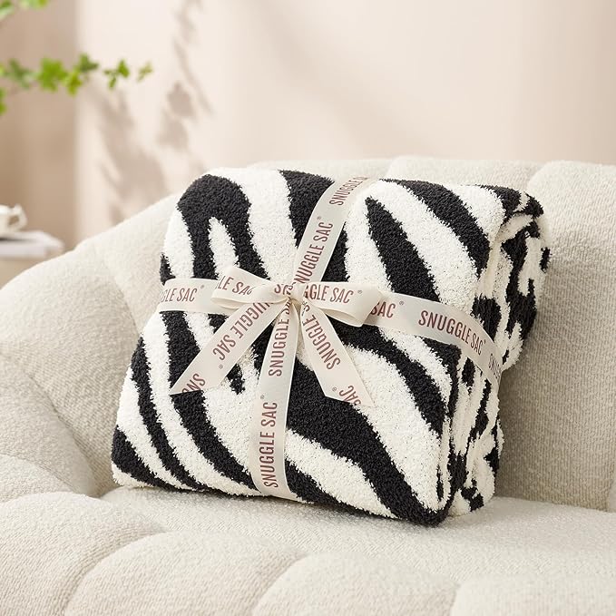 Snuggle Sac Zebra Blanket Black Zebra Print Blanket Twin Size, Ultra Soft Reversible Zebra Throw Blanket for Couch, Sofa & Bed, 60x80 inches