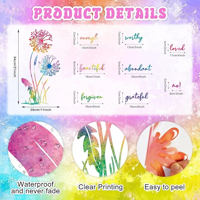 HLNIUC Dandelion Inspirational Saying Wall Sticker 75PCS Butterfly Positive Affirmation Wall Decal Flora Motivational Quotes Peel and Stick Wall Stickers Flower Inspiring Wall Decals for Girl Bedroom