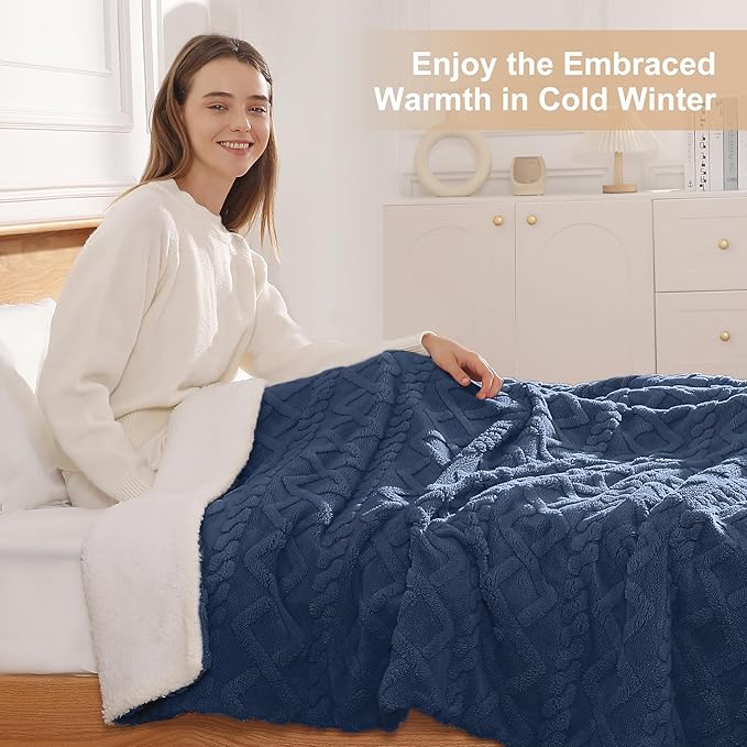 Electric Blanket Twin Heated Blanket 62''X84'' with 5 Heating Levels & 10 Hours Auto Off, ETL& FCC Certification Dual Sherpa Twin Heating Blanket Washable for Home/Office/Bed, Great Gift(Navy Blue)