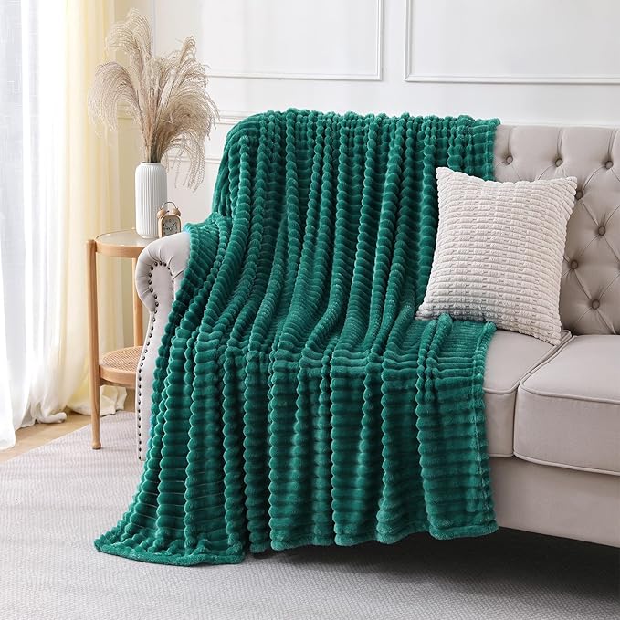 Teal Throw Blanket for Couch Sofa 50x60 inches Striped Fleece Blankets Room Home Decor Lightweight Plush Soft Cozy Gifts for Women Mom Girls