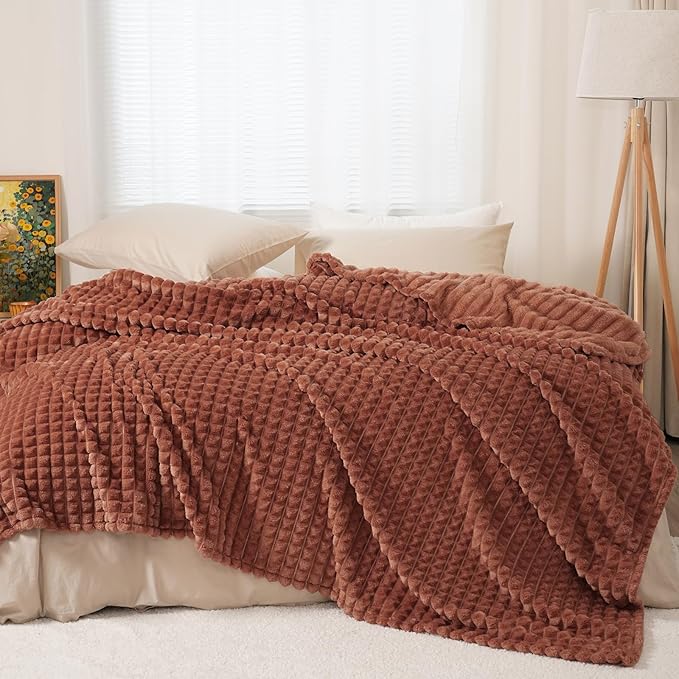 PHF Luxury Soft Fleece Blanket King Size, No Shed No Pilling, 380GSM Fluffy Cozy Throw Blankets for Bed, 108"x90",Lightweight Warm Bedding for Home Decor, Ideal Gift for Women, Burnt Umber