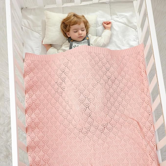 Neiwech Cotton Cellular Baby Blanket Knitted Swaddle Crib Nursery Receiving Blankets for Newborn Boy Girl 40 x 30 Inch Pink