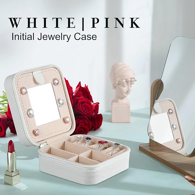 Parima Easter Basket Stuffers for Teen Girls - Girl Gifts, 6 7 8 9 10 11 12 13 14 Year Old,Gift for Teens Kids Daughter Sister Birthday Gift, Travel Jewelry Case Small Jewelry Box | Letter A, White