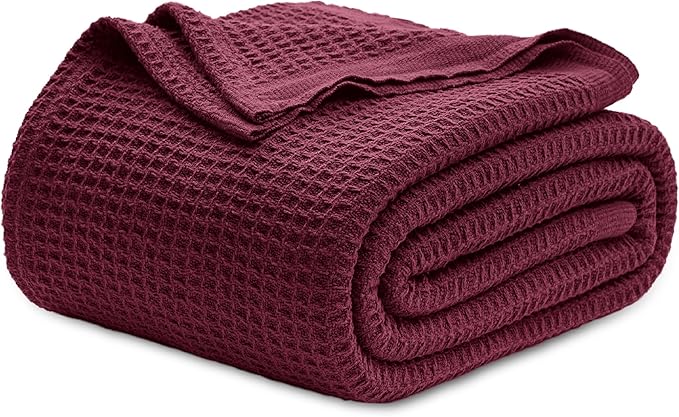 Bedsure Gentlesoft 100% Cotton Blanket King Size for Bed - Breathable and Soft for Spring Summer, Thick Cozy Waffle Weave Blanket Gifts for Women, Red, 104x90 inches