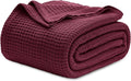 Bedsure Gentlesoft 100% Cotton Blanket Queen Size for Bed - Breathable and Soft for Spring Summer, Thick Cozy Waffle Weave Blanket Gifts for Women, Red, 90x90 Inches