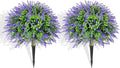 LAFORMO Artificial Lavender Topiary Ball Trees with Ground Spike, 2 Pack 15.7" UV Resistant Artificial Shrubs, Fake Evergreen Artificial Plant Brush for Indoor Outdoor Front Porch Garden