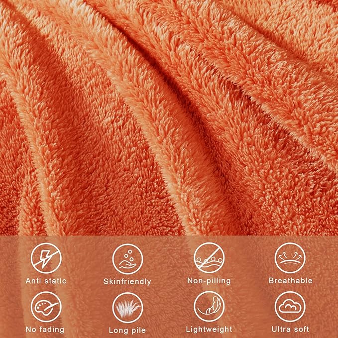 Exclusivo Mezcla Twin Size Blanket for Bed, Super Soft Velvet Plush Fleece Blankets, Fuzzy Cozy and Warm for Winter, 60x80 Inches, Burnt Orange